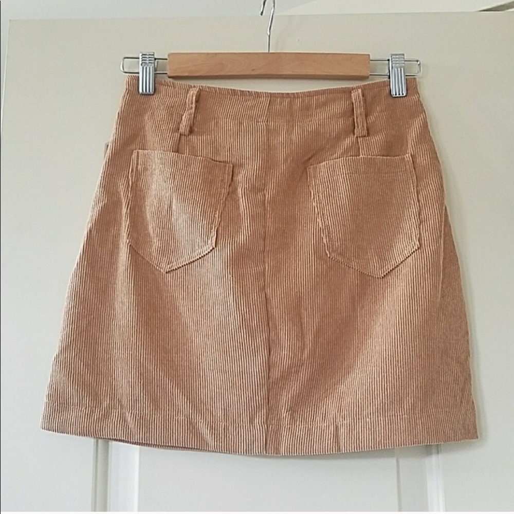 Tan Corduroy Button ZIp Up Mini Skirt - Picture 4 of 4